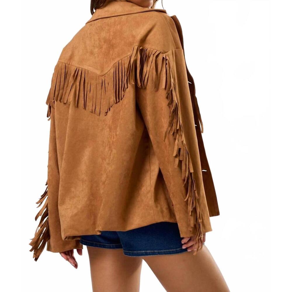 NEW BLUE BLUSH the sawyer suede fringe jacket in camel - Picture 2 of 5